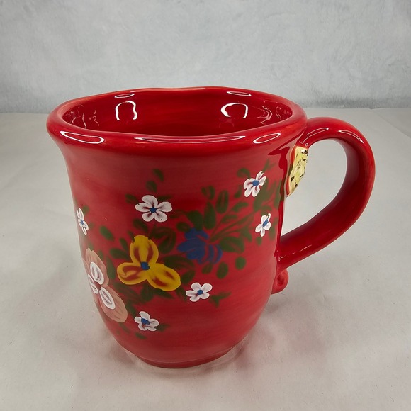 Espana Lifestyle Pasha Handcrafted‎ Red Floral Mug Microwaveable Dishwasher Safe - Picture 2 of 9